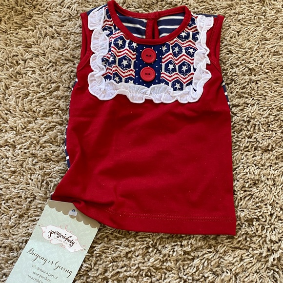 Persnickety Layette lou lou Stars and Stripes red white blue 4th July top 3-6 - Picture 4 of 5